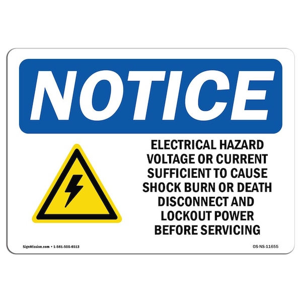 OSHA Sign, 18" H, 24" W, Rigid Plastic, Electrical Hazard Voltage Or Sign With Symbol, Landscape